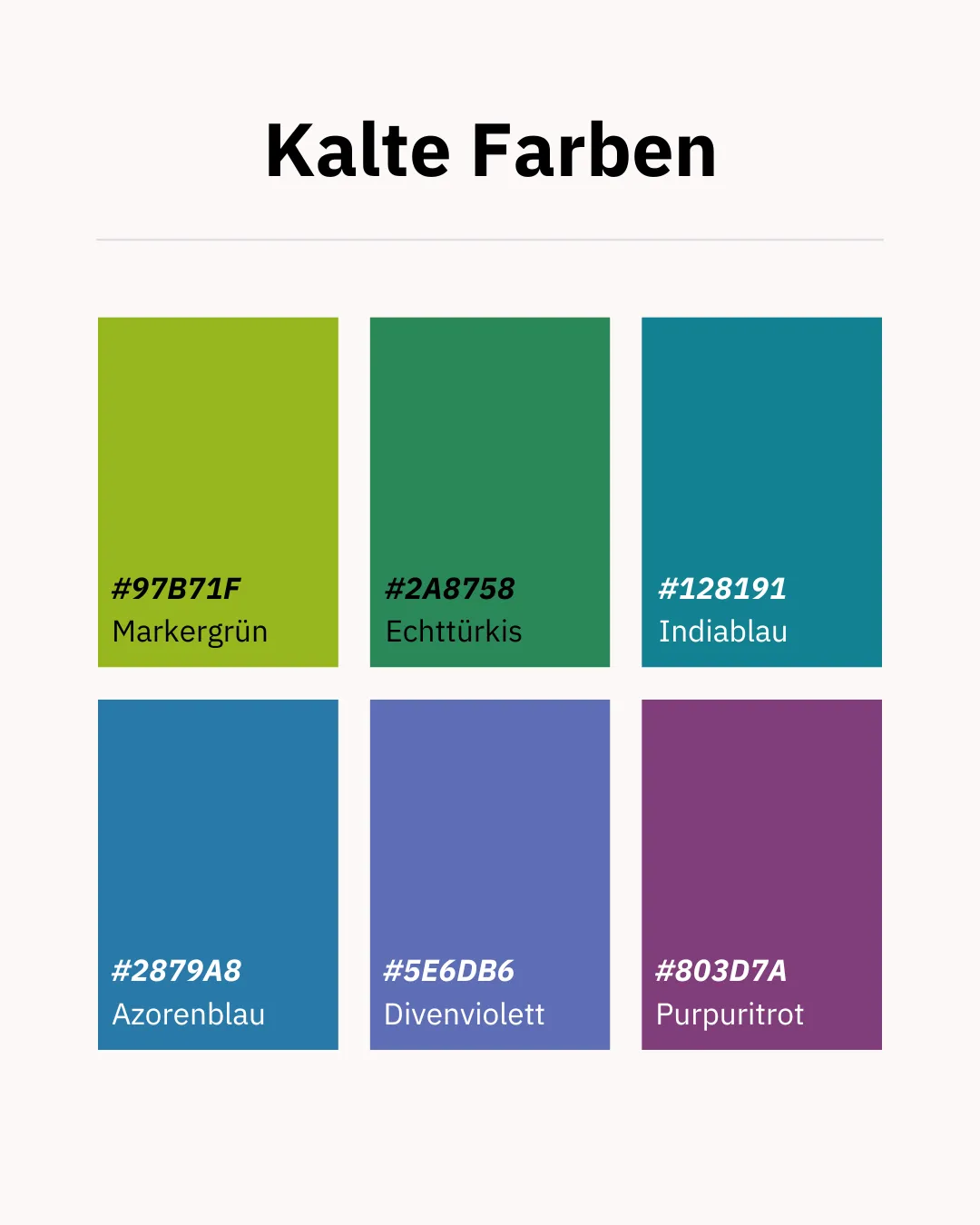 Kalte Farben, Farbbezeichnungen gemäß RAL-Farbtabelle