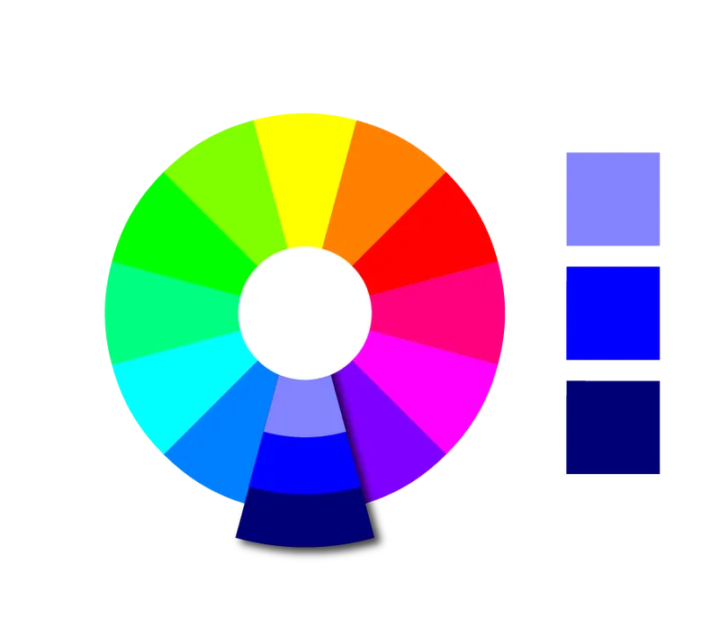 Eine Farbpalette aus drei monochromatischen Farben im Farbkreis