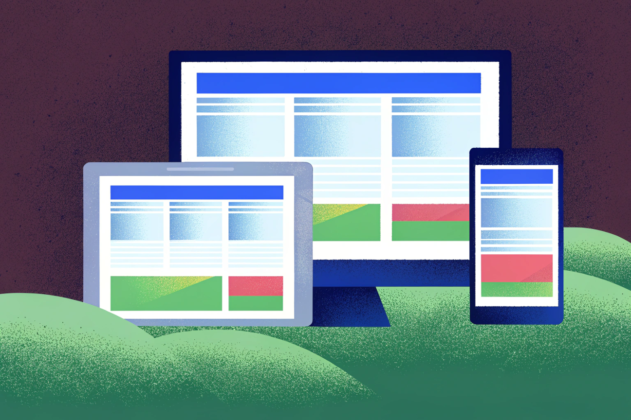 Flat-design-Illustration einer responsiven Website auf verschiedenen Geräten